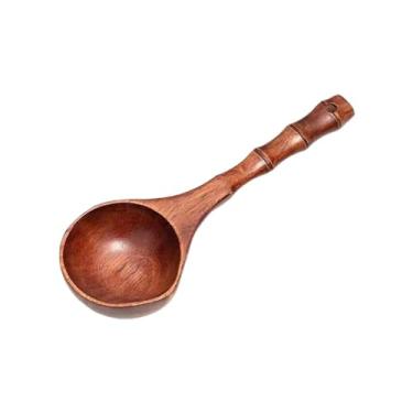 Imagem de ＫＬＫＣＭＳ Concha de madeira, colher de sopa lisa com cabo longo, acessórios práticos, concha de água para cozinhar, tomar banho e mexer, Marrom Escuro