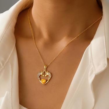 Imagem de Presentes de unicórnios para mulheres, joias femininas, banhado a ouro 14K, colar colorido de unicórnio com pingente de coração e pedra do mês de nascimento, 12#, Latão, Sem Pedra Preciosa