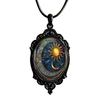 Imagem de Colar gótico de sol e lua para mulheres – Pingente de vidro estilo punk com camafeu lunar vintage, joia de bruxa com elegante caixa de presente