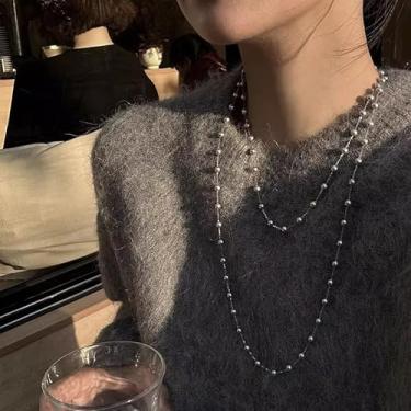 Imagem de Colar feminino empilhado de pérolas de camada dupla com design de nicho, estilo francês, minimalista, delicada, gargantilha elegante, joia de festa para uso diário