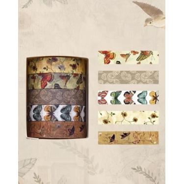 Imagem de Conjunto de fita Washi vintage - Fita Washi estampada vintage fitas decorativas para álbuns, diário e presente para amantes de artesanato DIY - Borboleta