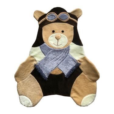 Imagem de Tapete Pelúcia Urso Aviador 1,05M X 85Cm Cachecol Infantil Macio Base Emborrachado - Cinza