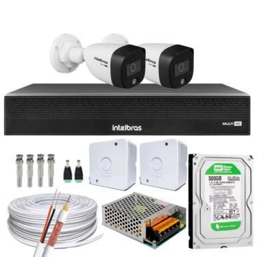 Imagem de Kit 2 Cameras Full Color Intelbras Dvr Mhdx 4 Ch Color Noite