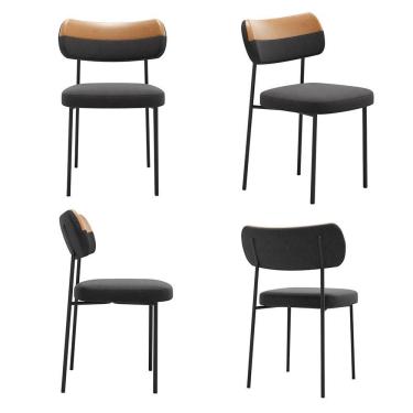 Imagem de Cadeiras De Jantar Base Ferro Nile Kit 4 Pu Caramelo/linho Grafite A08 - D'rossi