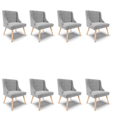 Imagem de Kit 08 Cadeiras de Jantar Liz Suede Cinza Pés Palito Natural D03 - D'Rossi