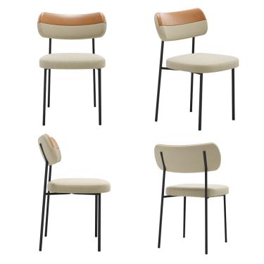 Imagem de Cadeiras de Jantar Base Ferro Nile kit 4 PU Caramelo/Linho Bege A08 - D'Rossi