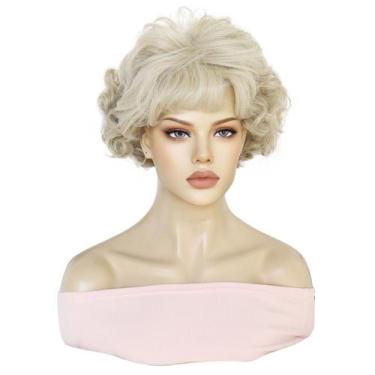 Imagem de Peruca Fluffy Curly Bob 25 cm curta loira com Air Bangs de 10 polegada