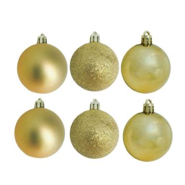 Imagem de Conjunto 6 Bolas De Natal Dourado Texturas Mistas 5cm Glitter, Brilho E Fosca