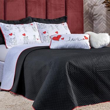 Imagem de Cobre Leito Coração Love Preto-branco Dupla Face Com Almofadas Queen 07 Peças