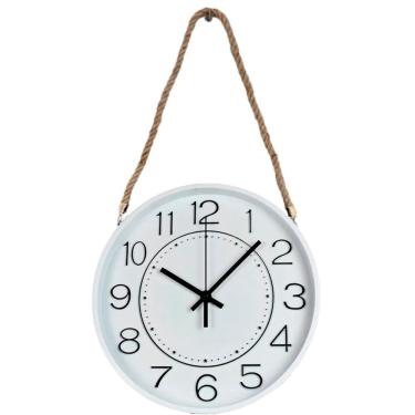 Imagem de Relógio Parede Moderno Redondo Serrano Branco Com Corda 30cm