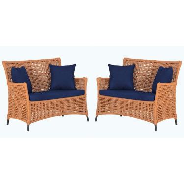 Imagem de 2 Sofás área Externa Igapó Alumínio Preta Corda Náutica E10 Terra Cota