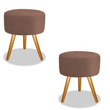 Imagem de Combo 2 Puf, Puff Para Sala, Puff Redondo, Suede Marrom