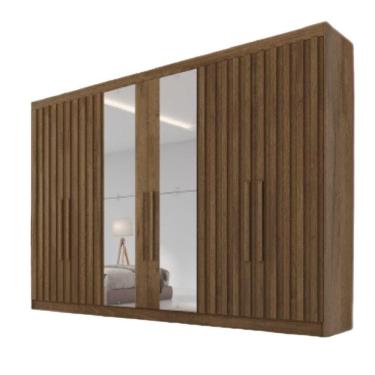 Imagem de Guarda Roupa 6 Portas Potente 4 Ripado Com Espelho 100% Mdf Braúna