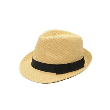 Imagem de Chapéu de palha masculino chapéu de coco britânico chapéu de palha artesanal de verão chapéu de cavalheiro chapéu fedora feminino cáqui preto G (58-60 cm)