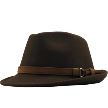 Imagem de Chapéu feminino masculino de feltro panamá jazz chapéu Manhattan estrutura aba curta retrô Fedora marrom 55-58 cm