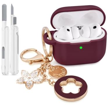 Imagem de VISOOM Capa para AirPods Pro 3 2025, capa de silicone para Apple Air Pods Pro 3ª geração, capa protetora para iPods 3 com chaveiro brilhante e kit de limpeza, Burdungy