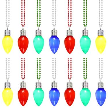 Imagem de JULBEAR 14 unidades de colar de Natal com luzes de LED, pingente de lâmpada de 6 modos, bengala doce, árvore de Natal, Papai Noel, colares brilhantes para meninas e meninos para artigos de festa de