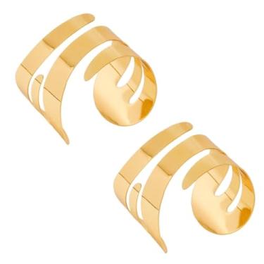 Imagem de Juimtien 2 peças de joias de braço largo para mulheres, ajustável, grossa, ouro, pulseira, braçadeira, boho, verão, praia, pulseiras, One Size, Metal, Sem Pedra Preciosa