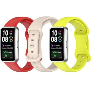 Imagem de HAOZHI 3Peças Pulseira Compatível para Huawei Band 10 9 8,Bracelete Correia Cinta Alça de Substituição para Huawei Band 10,9,8 (Vermelho+Marfim+Verde oficial)