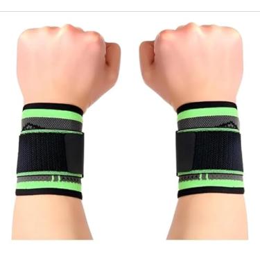Imagem de Ergo Munhequeira Esportiva de Compressão, Preta e Verde Neon, Suporte para Pulso, Ajustável