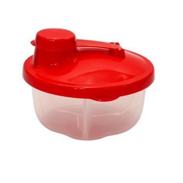 Imagem de Porta Leite Em Pó Pote Plástico Dosador de Leite Para Bebê Hermético Com 3 Divisórias Ideal Para Passeios E Viagens (Vermelho)