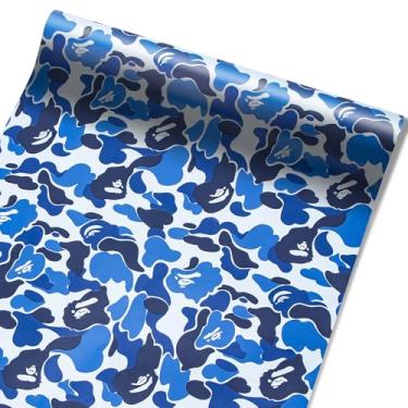 Imagem de Forro de gaveta de camuflagem azul mais espesso autoadesivo, papel de contato, papel de parede, película de vinil, prateleira decorativa para quarto, prateleiras, armários, cômoda, mesa, móveis