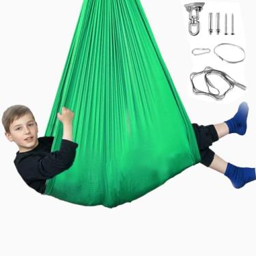 Imagem de Balanço sensorial para crianças e adultos, kit de suporte giratório de 360° para autismo, TDAH, SPD, balanço confortável comporta até 136 kg e tem um efeito calmante em crianças com necessidades