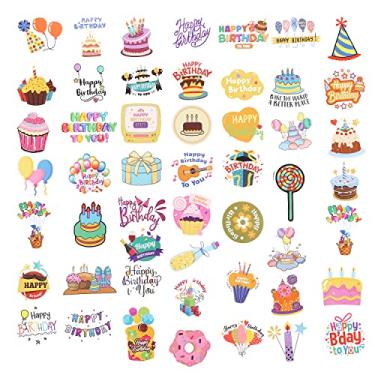 Imagem de 100 peças de adesivos de feliz aniversário, variedade de estilos, adesivos de PVC, artigos de feliz aniversário, decalques, decorações, embrulho de presente para adultos