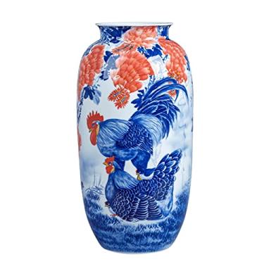Imagem de KIZQYN Vaso de cerâmica vaso de flores chinês antigo galo pintado à mão vasos de cerâmica áspero 51 cm grande vaso de flores decorativo de porcelana azul e branca para decoração