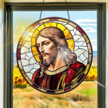 Imagem de Apanhador de sol de acrílico colorido, decoração de janela suspensa de Jesus, arte de parede de arco-íris, para quarto, varanda, interior e exterior, jardim, enfeites de Natal, decoração 19 x 19 cm