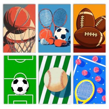 Imagem de Aihonmin Bolas 6 unidades de pintura a óleo por números para adultos iniciantes basquete e futebol kits de pintura a óleo em tela com pincéis e pintura acrílica artesanato DIY decoração de parede para