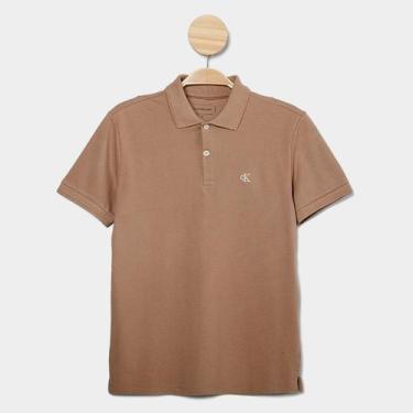 Imagem de Camisa Polo Infantil Calvin Klein Casual Menino, Caqui, 14A