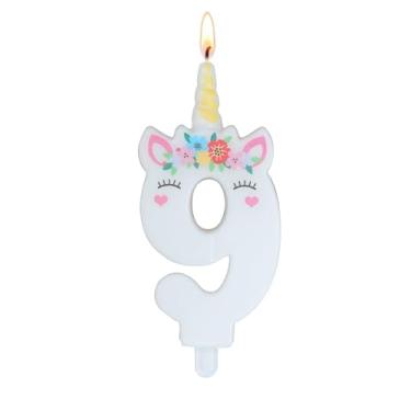 Imagem de Vela de aniversário de unicórnio – Vela de aniversário número 9, decorações de aniversário de unicórnio para meninas, velas para topo de bolo, decoração de festa