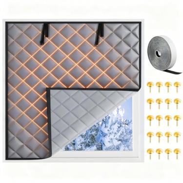 Imagem de Isolamento de janela de 163 x 163 cm para o inverno, capa térmica para janela com pano Oxford engrossado enchimento de algodão, kit de isolamento dobrável com gancho e laço para o sótão do quarto para