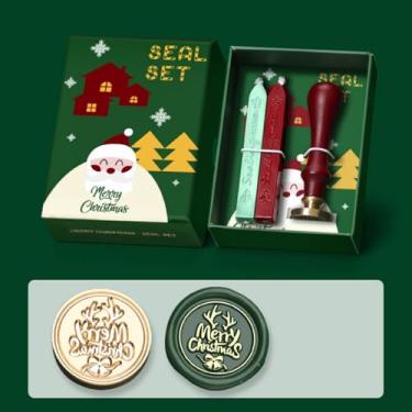 Imagem de Conjunto de carimbos de cera de Natal com dois bastões de cera para cartões de Natal, convites de festa, envelopes de cartas, cartões de felicitações, presentes