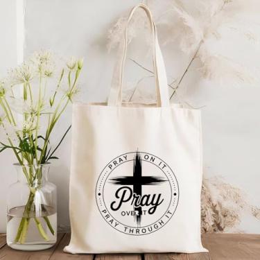 Imagem de Sacola de lona cristã, presentes religiosos, para mulheres, oração espiritual, reutilizável, bolsa de ombro para compras na igreja, viagens, trabalho