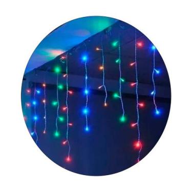 Imagem de Pisca Pisca Cascata 100 Leds Colorido Com Fio Branco 3 Metros 127V 8 F