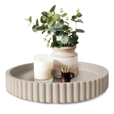 Imagem de Bandeja redonda de concreto de 33 cm para decoração de mesa de café, bandeja de centro cinza moderna, bandeja decorativa de servir para mesa de estar, escritório ou sala de jantar - durável e elegante