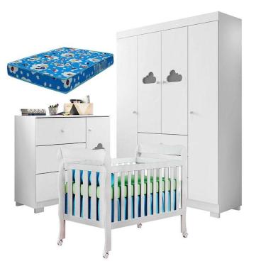 Imagem de Quarto De Bebê Ane Com Berço Americano Lila Branco Brilho E Colchão Ortobom - Phoenix Baby
