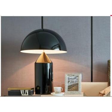 Imagem de Luminária de mesa moderna com design criativo em formato de cogumelo, luz de cabeceira LED para ambientes internos, ideal para decoração de sala de estar e quarto (preto + dourado, 35 cm de