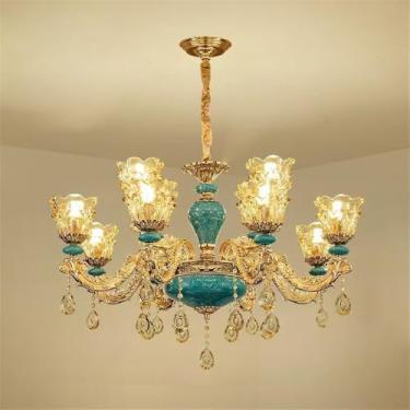 Imagem de Lustre de cristal de luxo europeu com LED, estilo americano, para sala de estar, restaurante, quarto, casa de campo, hotel, loja de roupas, salão de beleza, café (G 12 lâmpadas)