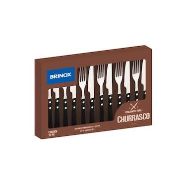 Imagem de Conjunto de Talheres para Churrasco Brinox 12 Peças Aço Inox Cabo Ergonômico Preto