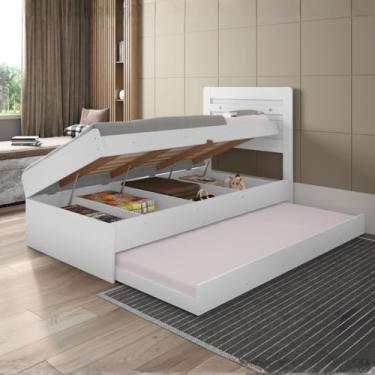 Imagem de Cama Larissa Solteiro com Cama Auxiliar + Baú Organizador MDF Resistente Branco