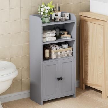 Imagem de Homhedy Armário de armazenamento de banheiro pequeno, armazenamento de papel higiênico independente com 2 portas e prateleiras, organizadores de banheiro e armazenamento para espaços pequenos