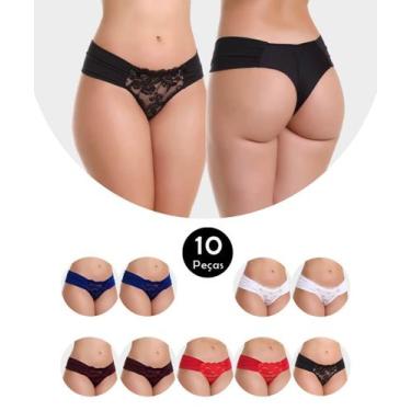 Imagem de Kit 10 Calcinha Tanga Fio Dental Duplo Em Microfibra E Renda Antônia -