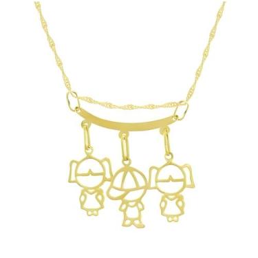 Imagem de Corrente De Ouro 18k 750 Singapura 45cm Pingente Canga Três Filhos - D