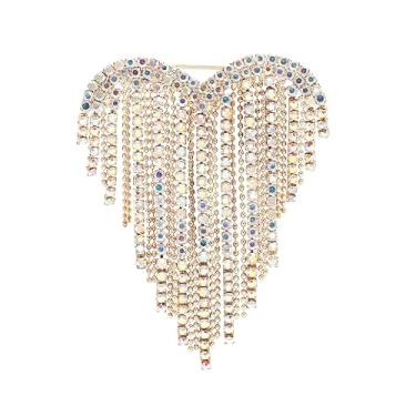 Imagem de coadipress Broche de borla de coração de strass para mulheres elegante cristal forma de coração broche de borla vestido brilhante terno camisa cerimônia roupas festa de casamento joias acessórios