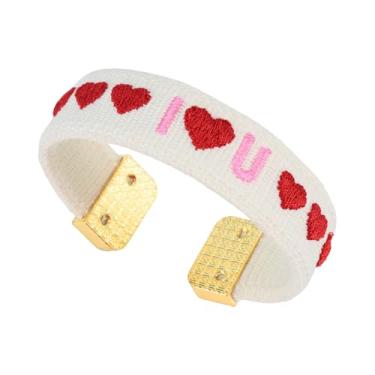 Imagem de DGRIEKLA Pulseira de tecido feita à mão para mulheres, pulseira ajustável, pulseira de amor da amizade, presente de dia dos namorados para ela, esposa, casal, presente de aniversário romântico, Small