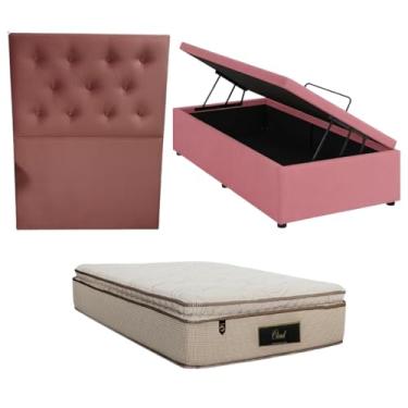Imagem de Cama Box Baú Blindada com Colchão Cloud Molas Ensacadas C/Pillowtop 32cm + Cabeceira Botonê (SUEDE ROSA, Solteiro)