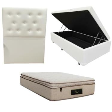 Imagem de Cama Box Baú Blindada com Colchão Cloud Molas Ensacadas C/Pillowtop 32cm + Cabeceira Botonê (CORINO BRANCO, Solteiro)